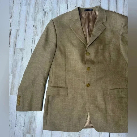 VINTAGE ANDREW FEZZA MEN'S 42S TAN BLAZER 3 BUTTON JACKET Checked - Picture 3 of 11